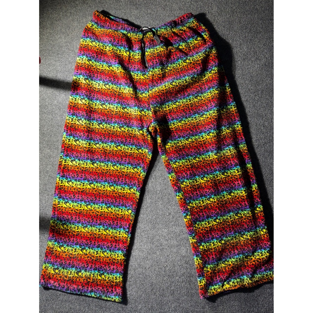 Hotel Spa Pajama Pants Womens 3XL Rainbow Excellent Leopard Print Fleece Lounge